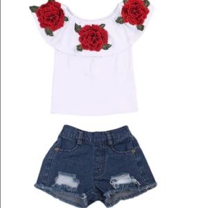 Off the Shoulder 2 Pc. Distressed Short